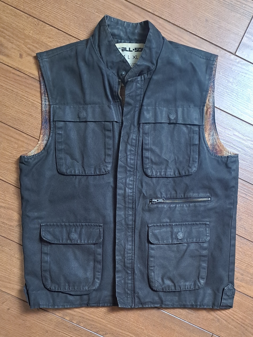 ALL-SON Urban Outfitters Waxed Canvas Utility Cargo Field Vest Lined Flannel S